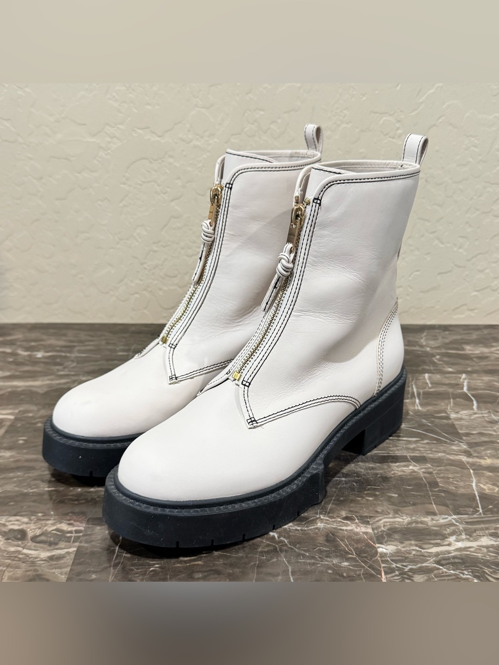Coach Liza Leather Zip Front Combat Boots